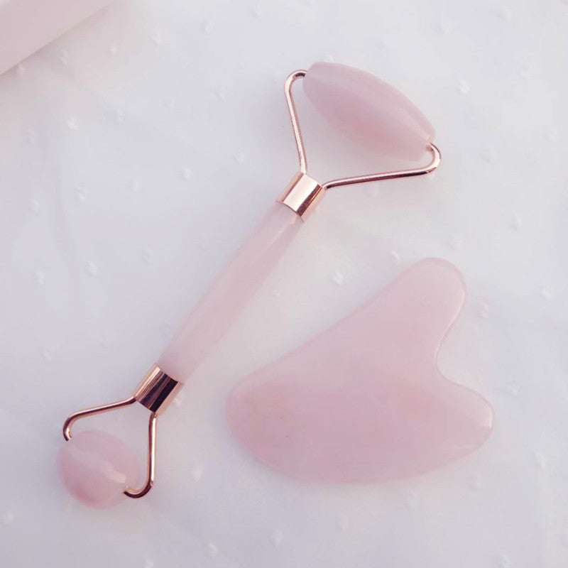 Rullo e Gua Sha in Pietra Naturale – Massaggiatore per Viso e Corpo